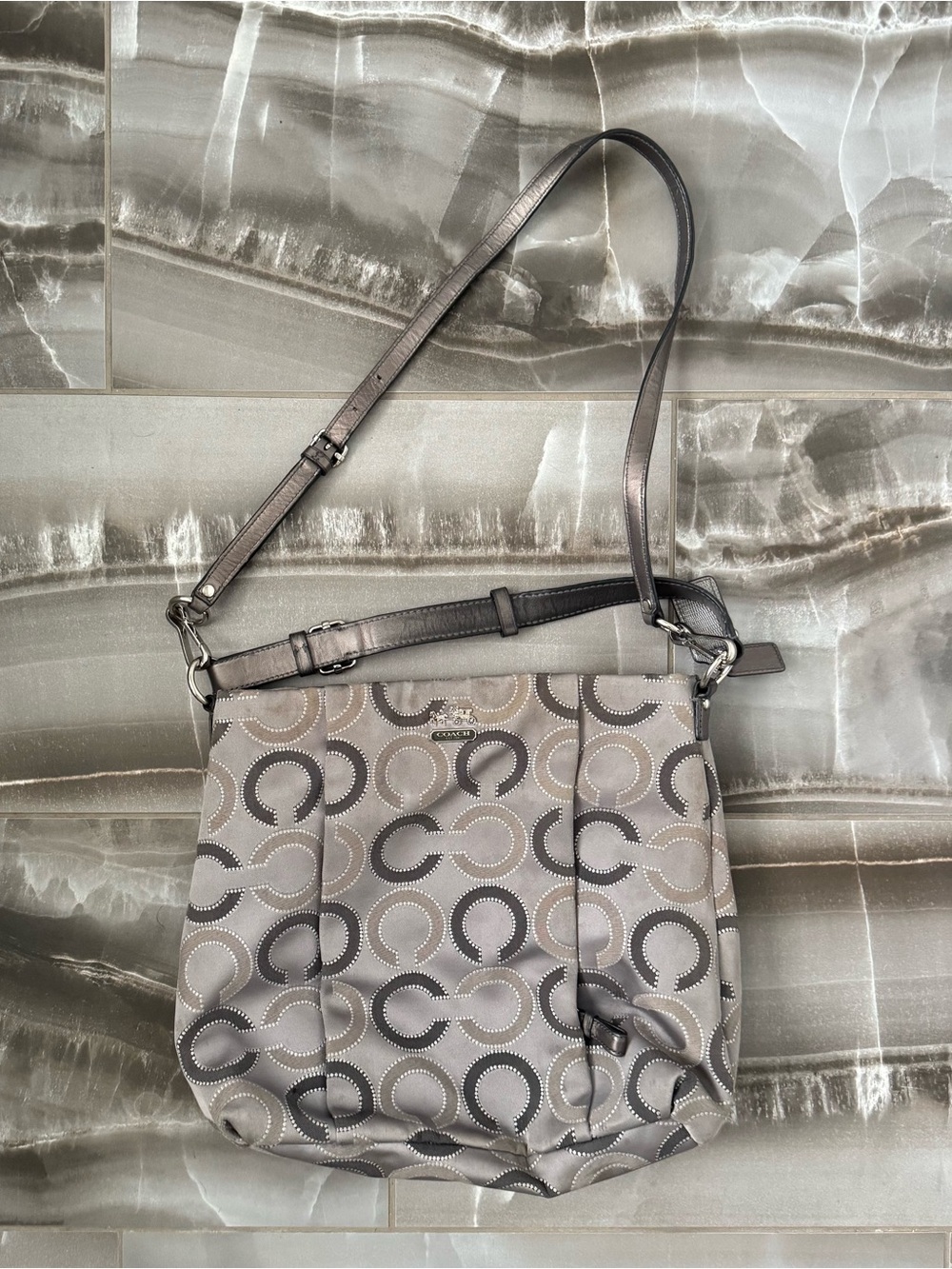 Coach Gray Signature Circle Crossbody Bag
